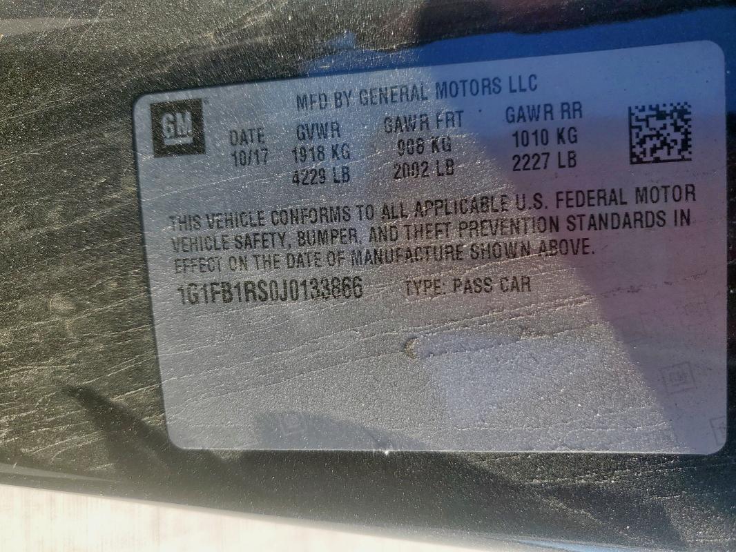 1G1FB1RS0J0133866 - 2018 CHEVROLET CAMARO LT 灰色 照片 13