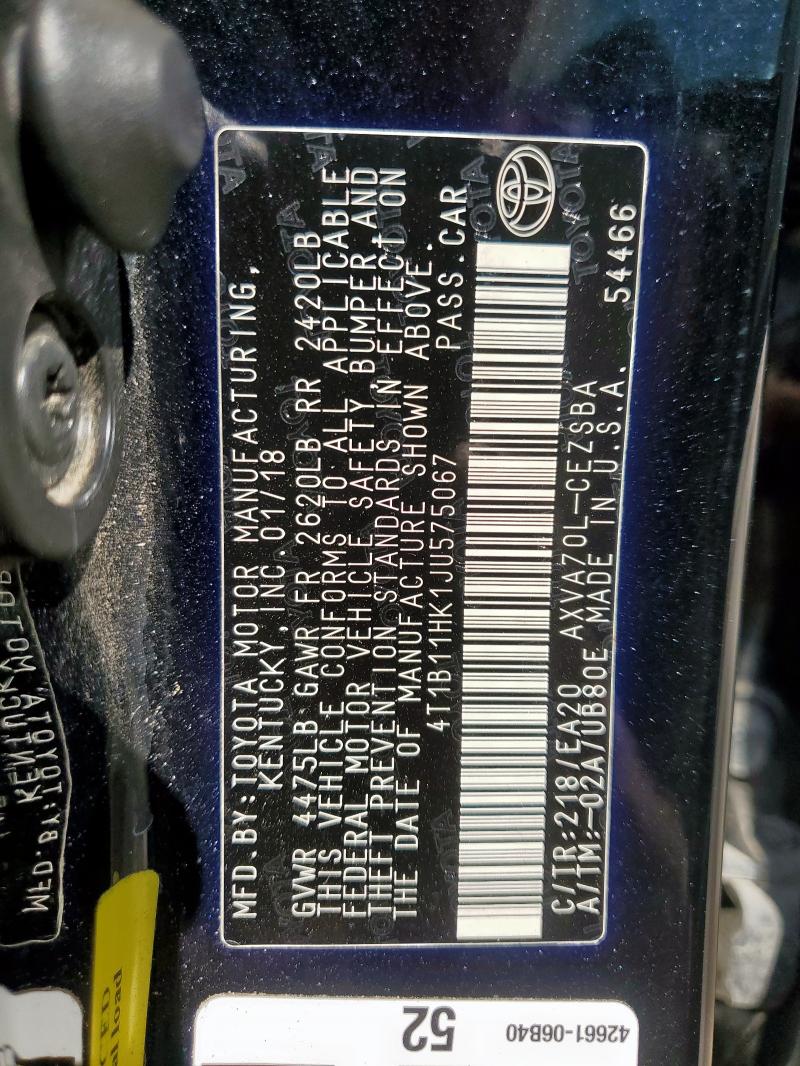 4T1B11HK1JU575067 - 2018 TOYOTA CAMRY L Qara foto 13