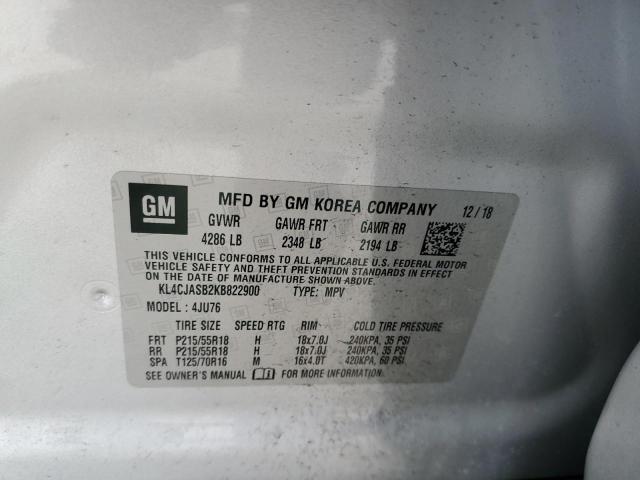 KL4CJASB2KB822900 - 2019 BUICK ENCORE PREFERRED Արծաթագույն լուսանկար 13