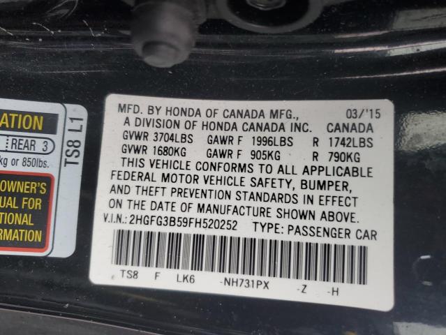 2HGFG3B59FH520252 - 2015 HONDA CIVIC LX Սև լուսանկար 13