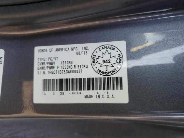 1HGCT1B75GA800027 - 2016 HONDA ACCORD EX GRAY photo 12