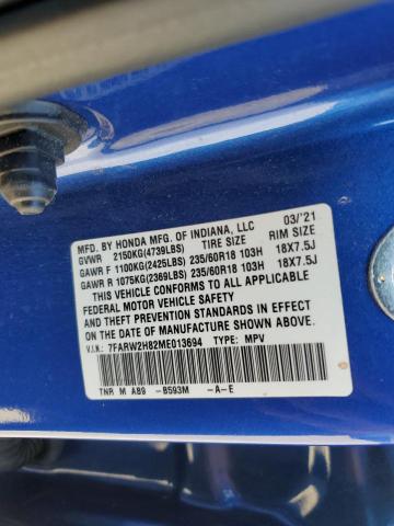 7FARW2H82ME013694 - 2021 HONDA CR-V EXL 蓝色 照片 14