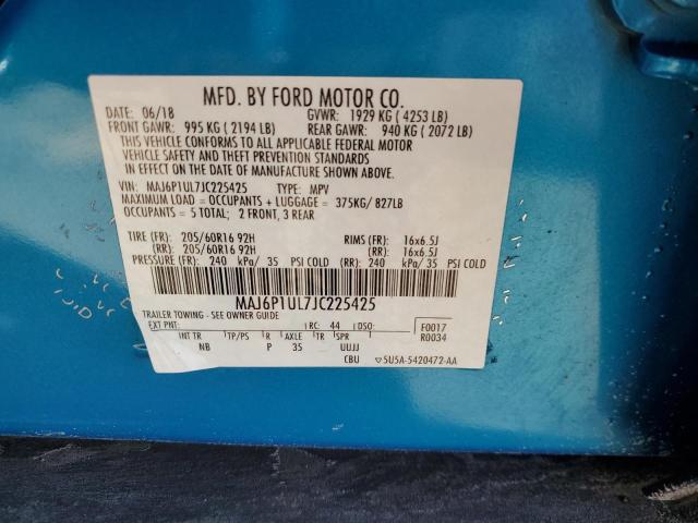 MAJ6P1UL7JC225425 - 2018 FORD ECOSPORT SE ლურჯი ფოტო 13