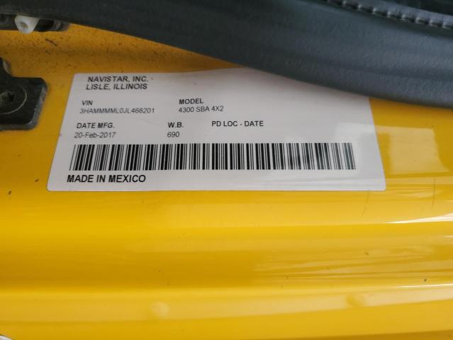 3HAMMMML0JL468201 - 2018 INTERNATIONAL 4300 4300 أصفر صورة 10