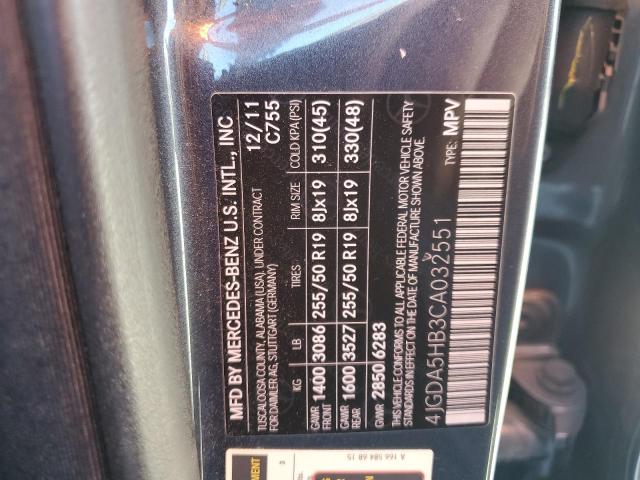 4JGDA5HB3CA032551 - 2012 MERCEDES-BENZ ML 350 4MATIC GRAY photo 13