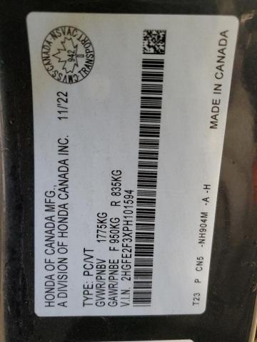 2HGFE2F3XPH101594 - 2023 HONDA CIVIC EX GRAY photo 12