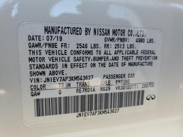 JN1EV7AP3KM543627 - 2019 INFINITI Q50 LUXE 白色 照片 12