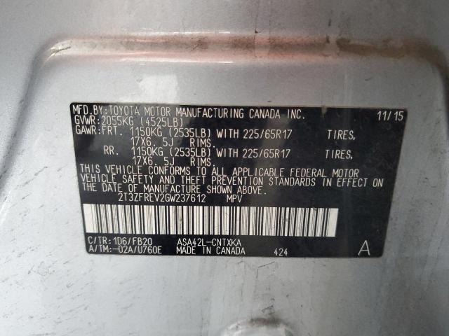 2T3ZFREV2GW237612 - 2016 TOYOTA RAV4 LE 银色 照片 13