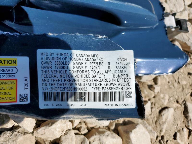 2HGFE2F52SH510652 - 2025 HONDA CIVIC SPORT ლურჯი ფოტო 13