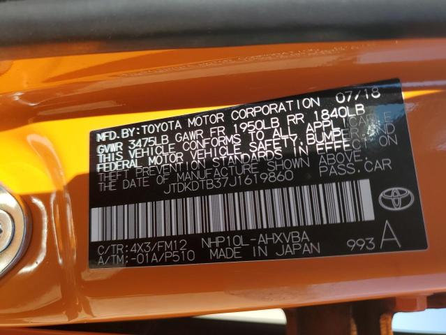 JTDKDTB37J1619860 - 2018 TOYOTA PRIUS C 橙色 照片 12