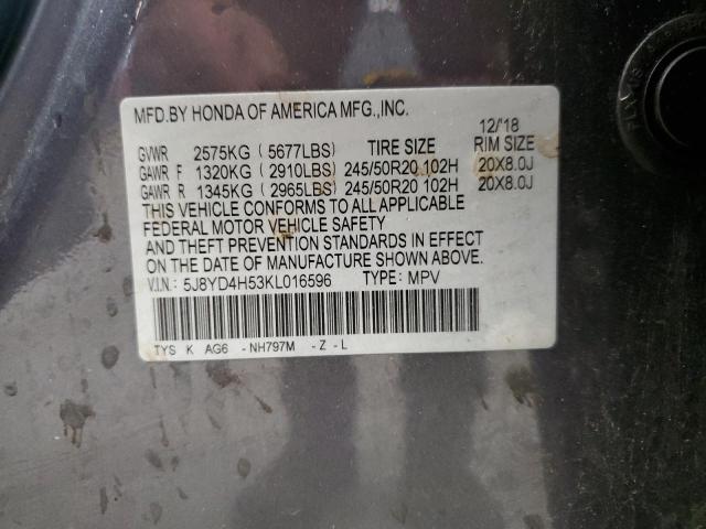 5J8YD4H53KL016596 - 2019 ACURA MDX TECHNOLOGY Gris foto 13