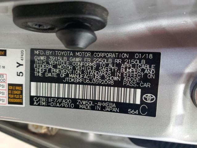 JTDKBRFU6J3592098 - 2018 TOYOTA PRIUS SILVER photo 12