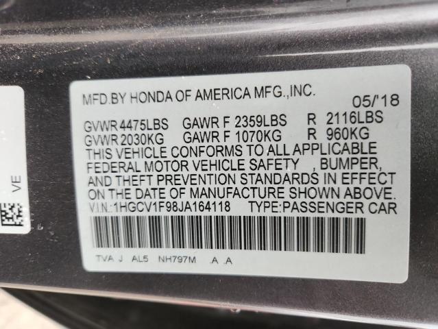 1HGCV1F98JA164118 - 2018 HONDA ACCORD TOURING 石墨色 照片 12