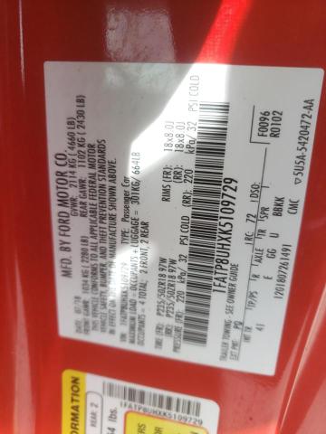 1FATP8UHXK5109729 - 2019 FORD MUSTANG 红色 照片 12