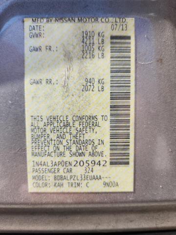 1N4AL3AP0EN205942 - 2014 NISSAN ALTIMA 2.5 米色 照片 12