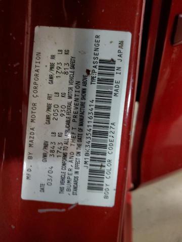 JM1BK343541163414 - 2004 MAZDA 3 HATCHBACK 红色 照片 12