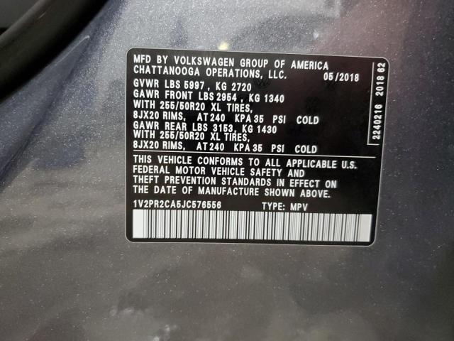 1V2PR2CA5JC576556 - 2018 VOLKSWAGEN ATLAS SE رمادي صورة 13