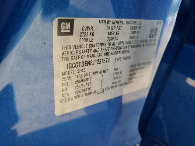 1GCGTDEN8J1237574 - 2018 CHEVROLET COLORADO Z71 BLUE photo 12