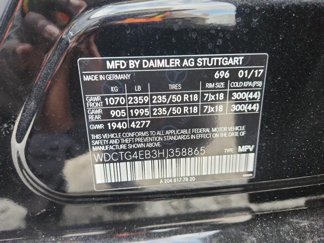 WDCTG4EB3HJ358865 - 2017 MERCEDES-BENZ GLA 250 BLACK photo 12