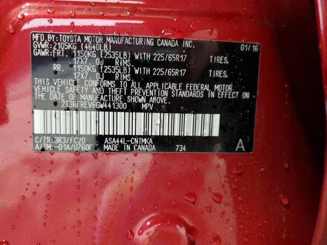 2T3RFREV6GW441300 - 2016 TOYOTA RAV4 XLE RED photo 13