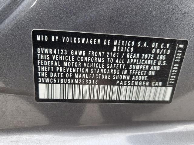 3VWC57BU9KM223318 - 2019 VOLKSWAGEN JETTA S GRAY photo 12