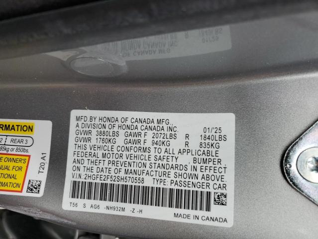 2HGFE2F52SH570558 - 2025 HONDA CIVIC SPORT 银色 照片 12