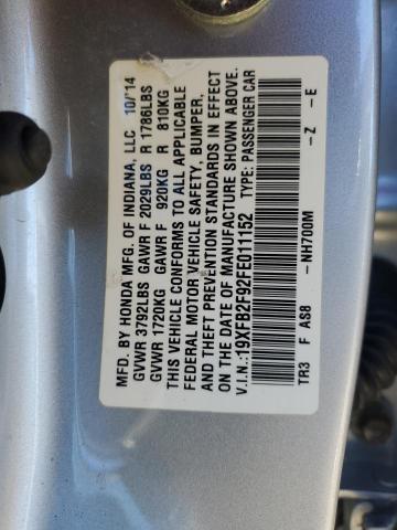 19XFB2F92FE011152 - 2015 HONDA CIVIC EXL SILVER photo 12