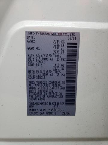 5N1AR2MM5EC681647 - 2014 NISSAN PATHFINDER S WHITE photo 13