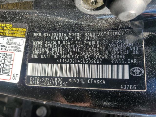 4T1BA32K45U509607 - 2005 TOYOTA CAMRY SE 黑色 照片 12