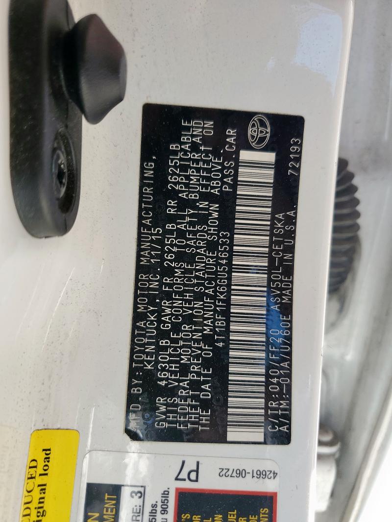 4T1BF1FK6GU546533 - 2016 TOYOTA CAMRY LE WHITE photo 12