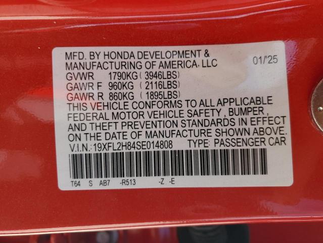 19XFL2H84SE014808 - 2025 HONDA CIVIC SPORT RED photo 12