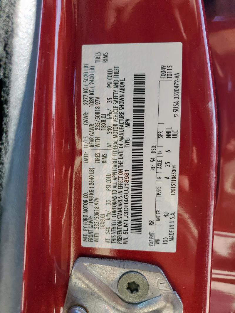 5LMTJ3DH4GUJ18981 - 2016 LINCOLN MKC RESERVE 红色 照片 13