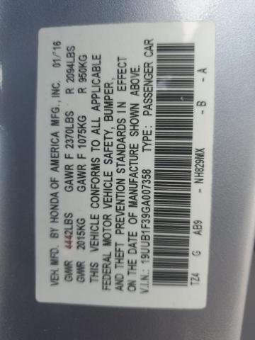 19UUB1F39GA007358 - 2016 ACURA TLX SILVER photo 12