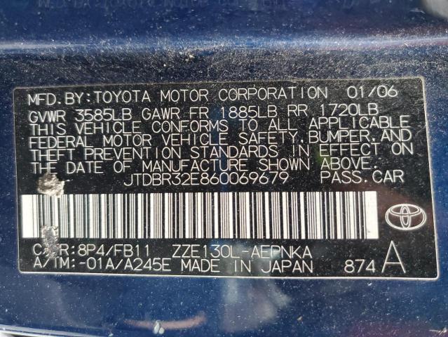 JTDBR32E860069679 - 2006 TOYOTA COROLLA CE Azul foto 12