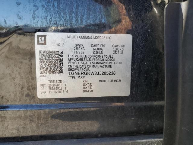 1GNERGKW3JJ205238 - 2018 CHEVROLET TRAVERSE LT შავი ფოტო 13