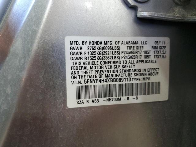 5FNYF4H4XBB089113 - 2011 HONDA PILOT EX SILVER photo 13