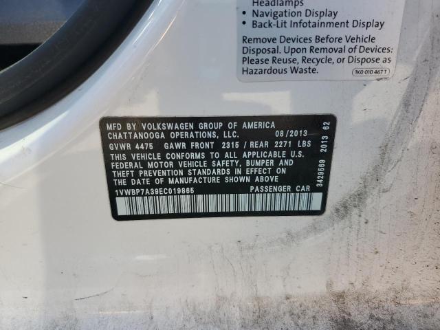 1VWBP7A39EC019865 - 2014 VOLKSWAGEN PASSAT SE 白色 照片 12