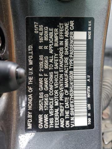 SHHFK7H53HU415838 - 2017 HONDA CIVIC EX 灰色 照片 12