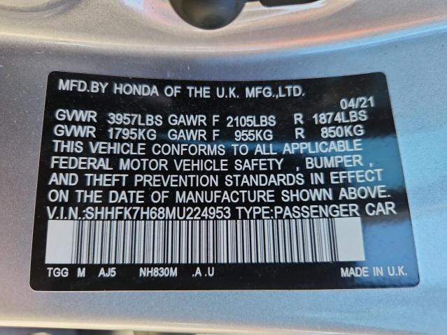 SHHFK7H68MU224953 - 2021 HONDA CIVIC EX SILVER photo 13