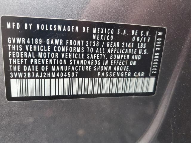 3VW2B7AJ2HM404507 - 2017 VOLKSWAGEN JETTA S GRAY photo 12