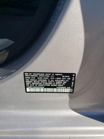 1VWBP7A32DC033332 - 2013 VOLKSWAGEN PASSAT SE Gümüş foto 12