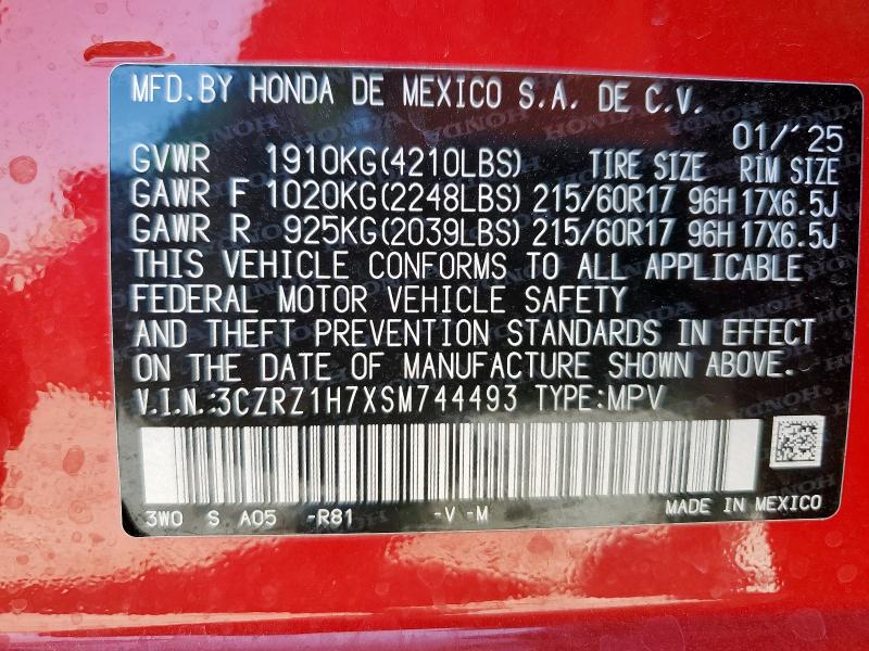 3CZRZ1H7XSM744493 - 2025 HONDA HR-V EXL RED photo 14