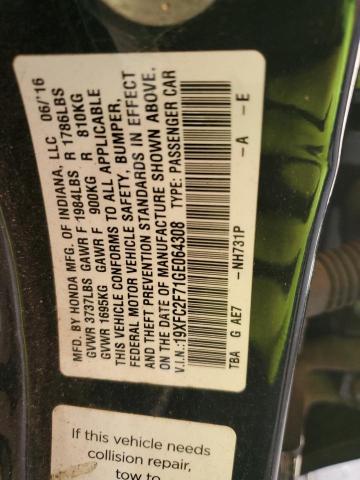 19XFC2F71GE064308 - 2016 HONDA CIVIC EX შავი ფოტო 12