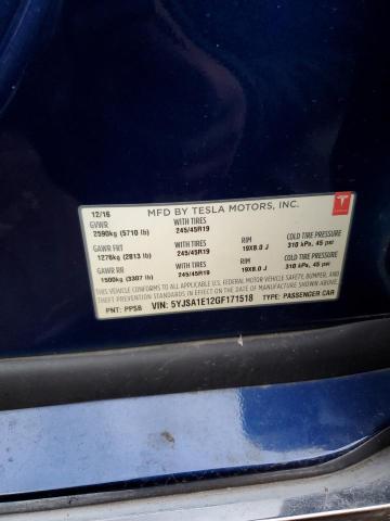 5YJSA1E12GF171518 - 2016 TESLA MODEL S BLUE photo 12
