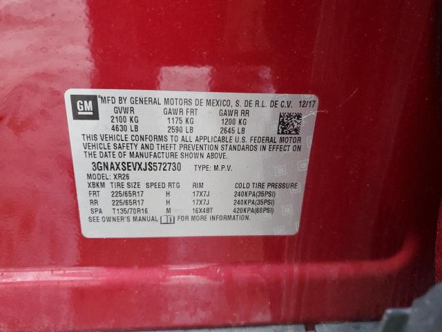 3GNAXSEVXJS572730 - 2018 CHEVROLET EQUINOX LT 红色 照片 13