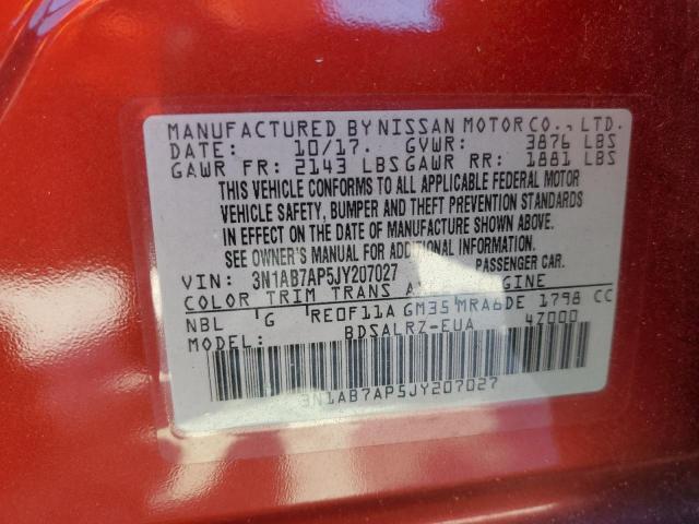 3N1AB7AP5JY207027 - 2018 NISSAN SENTRA S RED photo 13