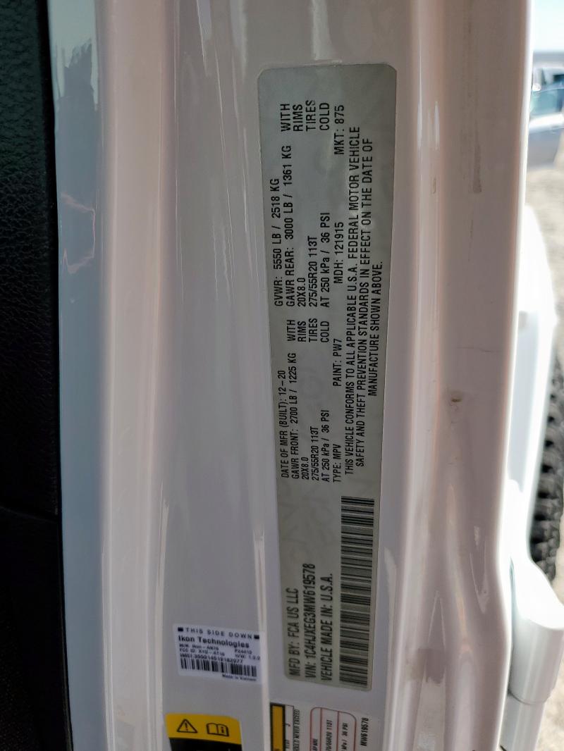 1C4HJXEG3MW619578 - 2021 JEEP WRANGLER U SAHARA WHITE photo 13