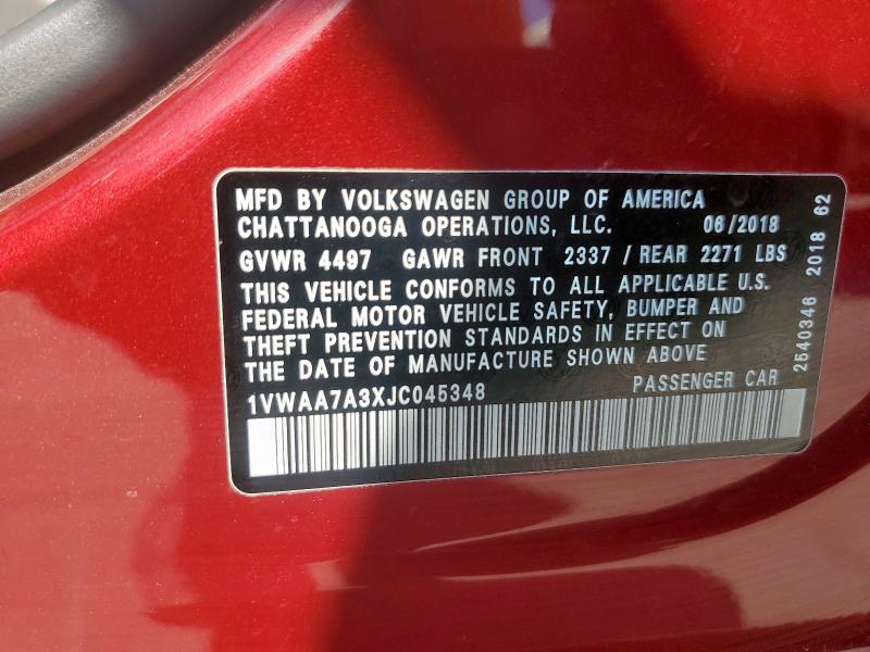 1VWAA7A3XJC045348 - 2018 VOLKSWAGEN PASSAT S BURGUNDY photo 13