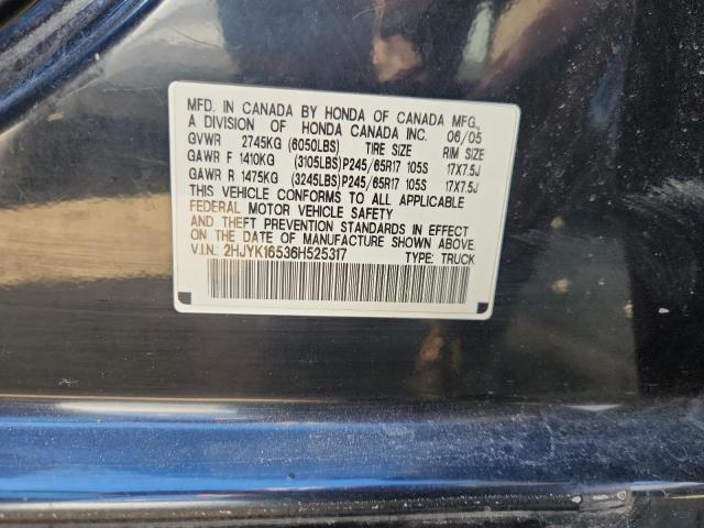 2HJYK16536H525317 - 2006 HONDA RIDGELINE RTL BLACK photo 12