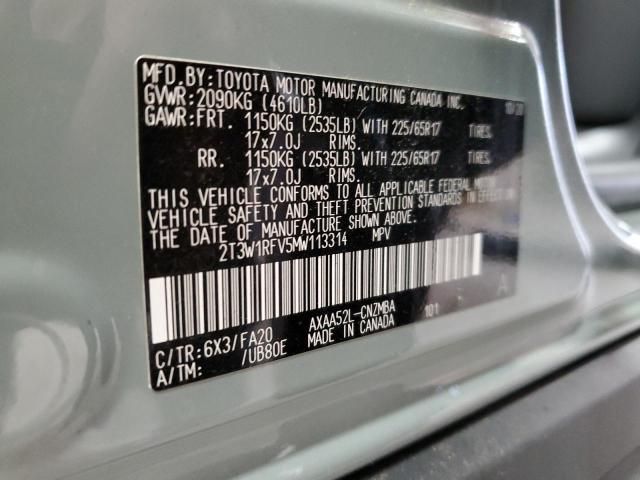 2T3W1RFV5MW113314 - 2021 TOYOTA RAV4 XLE 灰色 照片 13